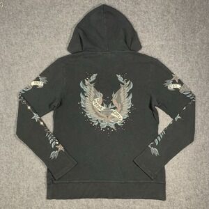 Harley Davidson Top Womens Large Hooded Thermal Graphic Print Studded Y2K Grunge